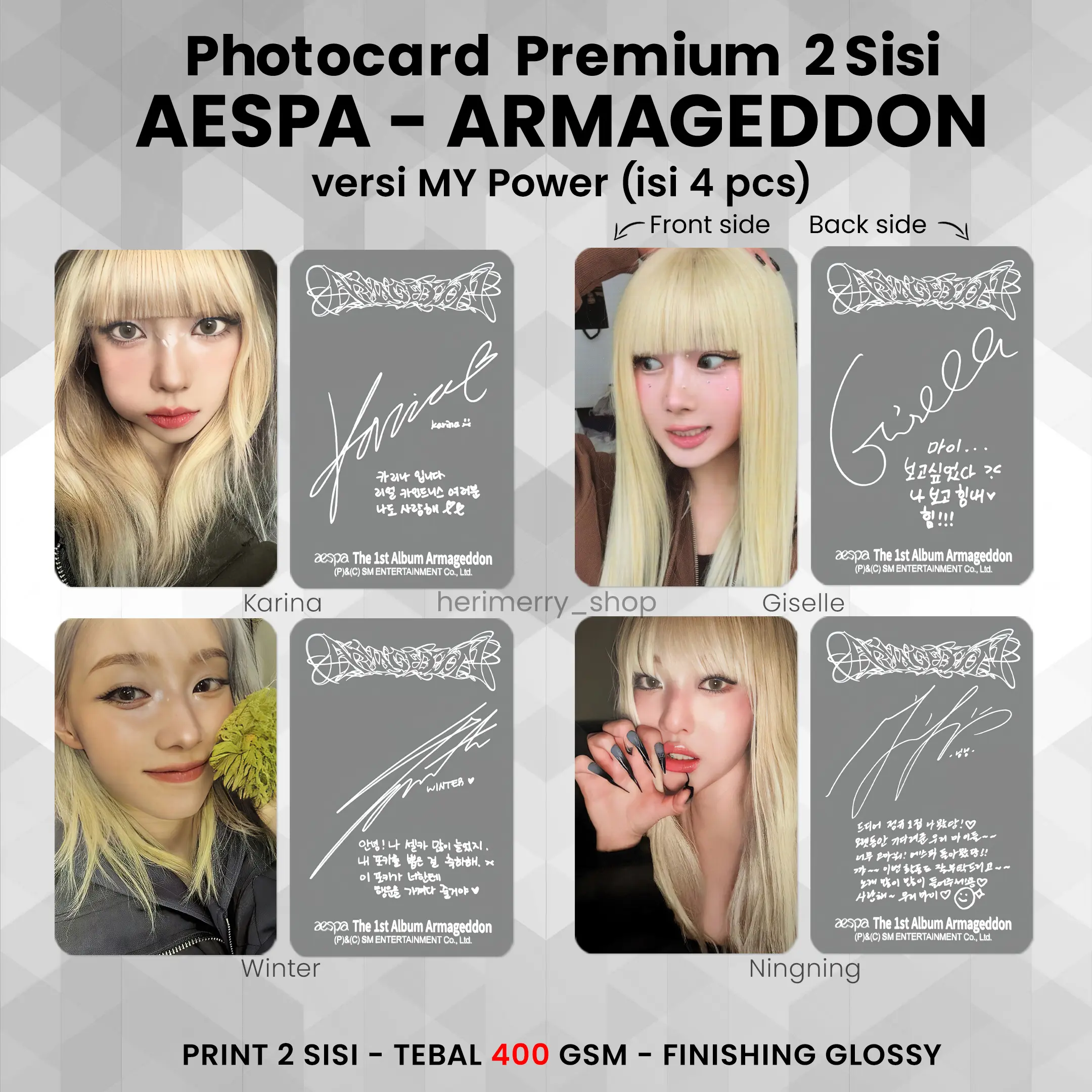 (ISI 4 PCS) Photocard AESPA ARMAGEDDON SUPERNOVA  - Potocard PC Premium 2 Sisi Kartu Kpop Merch Unofficial