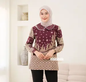 ATASAN BLOUSE BATIK WANITA MODERN TERBARU LENGAN PANJANG BAHAN KATUN