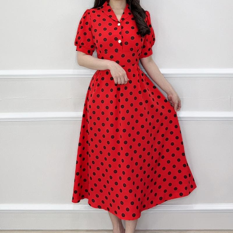 SV 4350 - Dotted Covella Dress | Silvervogue | Gaun Katun Poliester Midi Pakaian Kasual Wanita 1