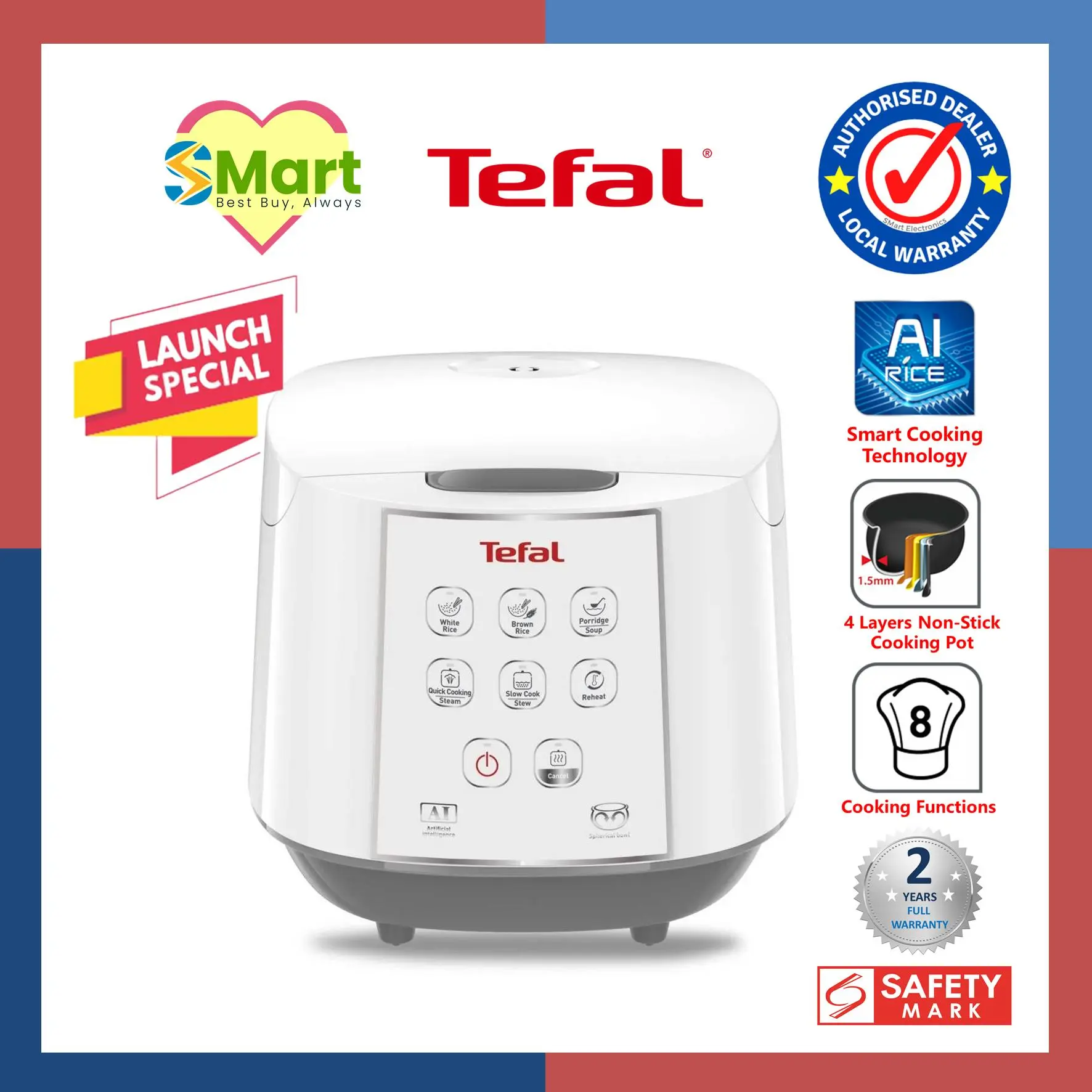 Tefal 1.8L Easy Rice Fuzzy Logic Rice Cooker RK7321 electric cooker