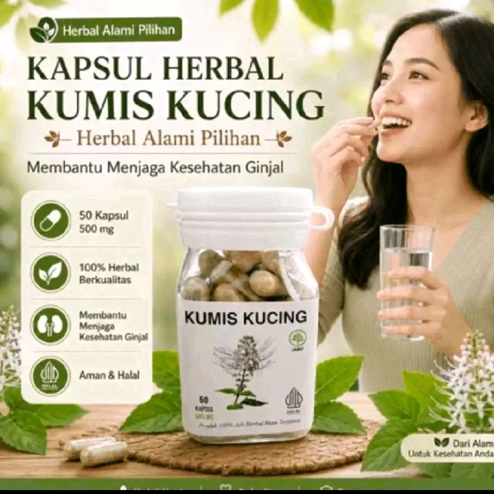 HERBALUV Kapsul Kumis Kucing Original 50Kapsul 500mg untuk Infeksi Saluran Kemih Ginjal Asam Urat 100% Murni Herbal Tanpa Kimia