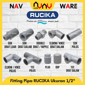 RUCIKA Fitting Pipa PVC AW 1/2 Inci Original - Sok Drat Luar SDL - Faucet Sock Drat Dalam SDD - Tee - Elbow - Knee Drat Dalam - Socket Polos - Double Neple / Nipple - Konektor Paralon Air 1/2" Inch