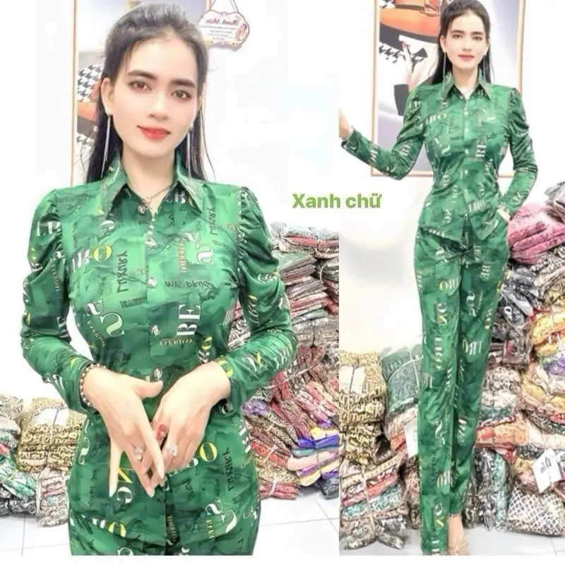 Sét bộ sơ mi tay dài vải thun aty .co giãn mịn mát thấm hút mồ hôi không xù không nhăn.phù hợp cho tất cả chị em từ 47-78kg 3