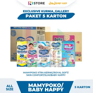 [EXCLUSIVE KURNIA GALLERY] PAKET 5 KARTON Mamypoko Xtra Kering/Skin Comfort/Slim/Royal Soft/Baby Happy