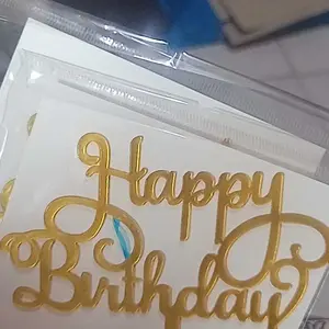 Cake Topper Happy Birthday / Tusukan Kue Happy Birthday Acrilyc - gold