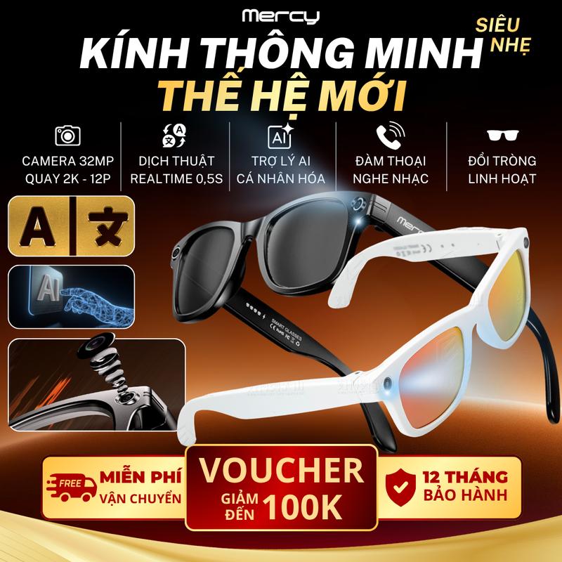 Kính Thông Minh Bluetooth Mercy MCK 5.0 Camera Quay Chụp, Trợ lý AI, Dịch Thuật