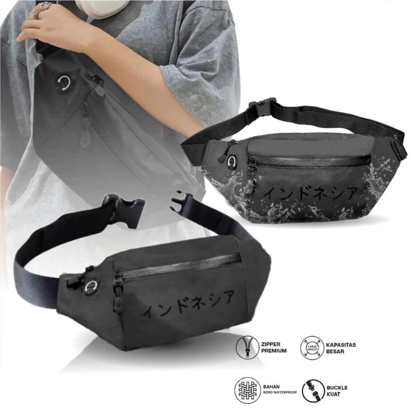 Waistbag Casual , Tas Selempang & Bahu Premium Pria Bimo Waterproof - Sanji Original Hitam Slingbag Cowok 3