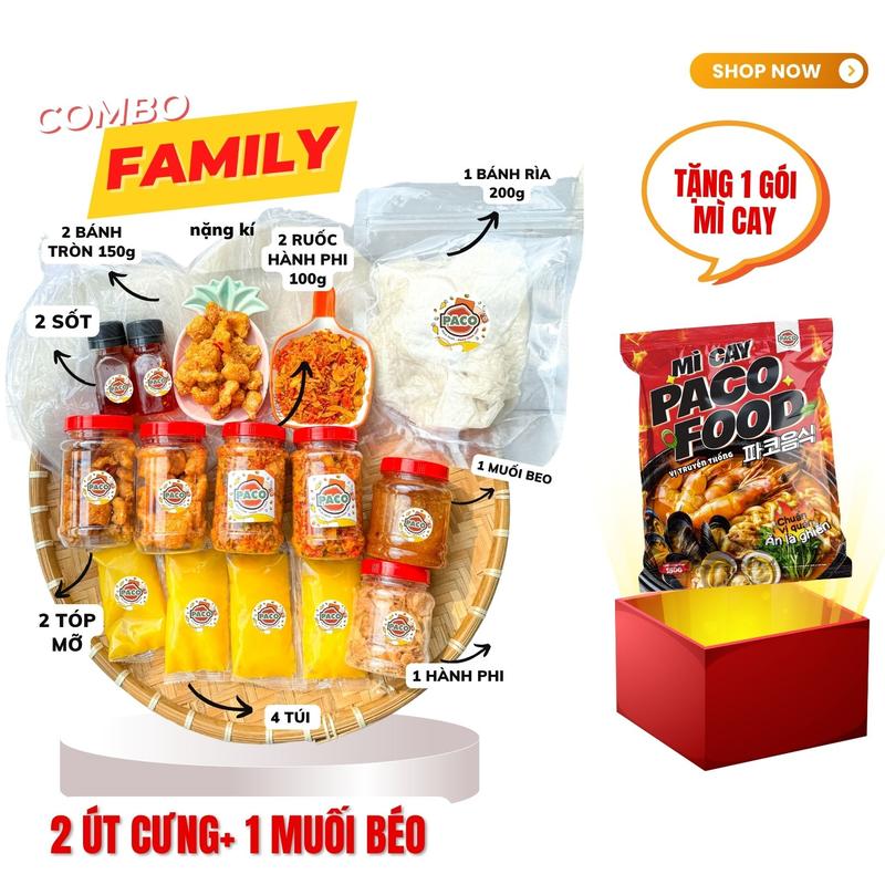 COMBO BÁNH TRÁNG PHƠI SƯƠNG 16 MÓN GỒM 2 BÁNH TRÁNG TRÒN 2 HỦ RUỐC 2 HỦ TÓP MỠ 2 SỐT KÈM MUỐI BÉO VÀ MÌ CAY-PACOFOOD