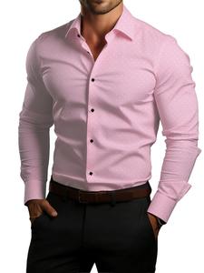Camisa tipo vestido con lunares rosa claro premium para hombre, ajuste entallado y manga larga, estilo casual elegante, bodas y eventos formales, comodidad durante todo el día — CS58115