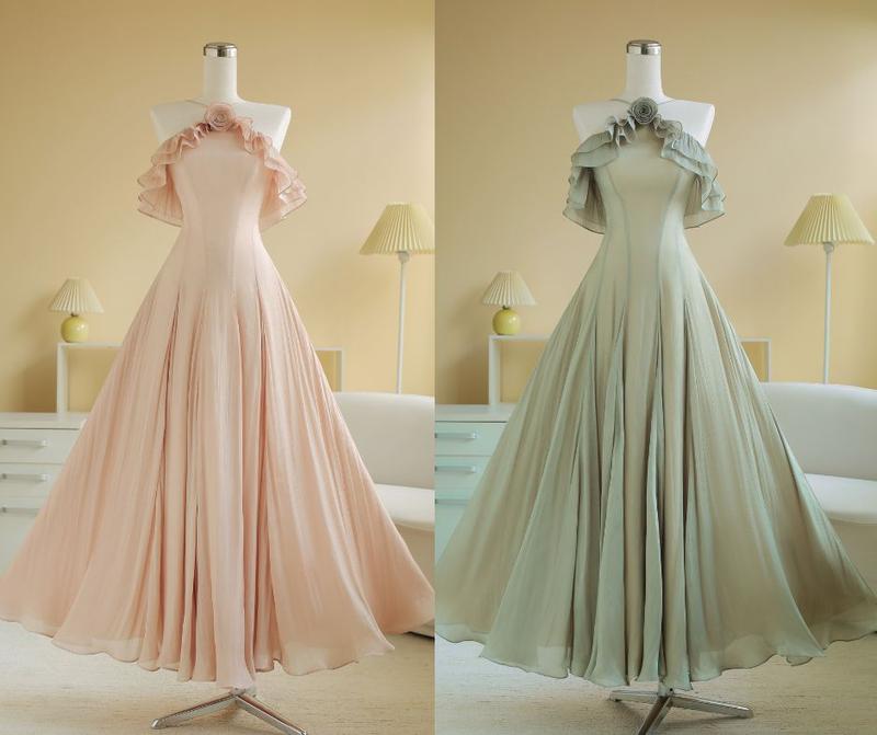 SÒ VINTAGE - IVY Đầm yếm maxi  dáng dàng viền bèo