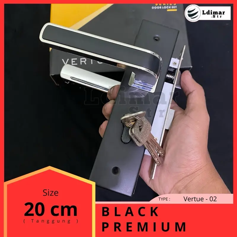 Set Kunci Pintu Tanggung 20cm merk Aigo Selot dengan Handle Hitam dan Sentuhan List Silver 0