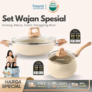 [Masihngekost] freemir Set Wajan 24/16cm Wajan Anti Lengket Semi Presto Tutup Kaca Masak Lebaran Penggorengan PFOA Free