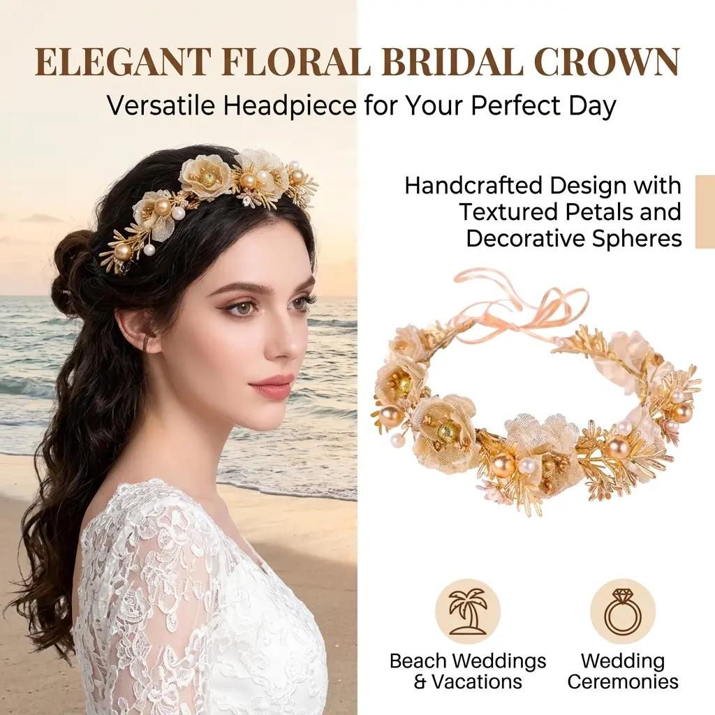Gold Artificial  Headband for Wedding Beach Party Photography Alloy Frame