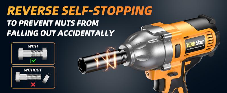 Product Introduction of TaskStar 1200Nm(886ft-lbs) Cordless Impact Wrench, 1/2" High Torque Brushless Electric Driver With Two 4.0Ah Battery, Fast Charger for Car Tires Truck 12
