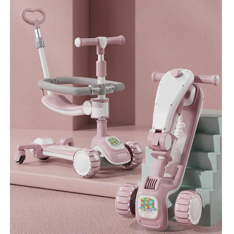 6 in 1 Skuter Anak Kids Scooter Skuter Lipat untuk 0-12 tahun Multifungsi Skuter Musik Bangku Lampu skuter anak roda 3 4