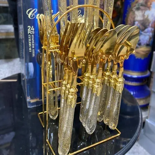 Sendok Garpu Makan Emas Gliter Stainless Steel ( 1 pak isi 6 pcs ) 0