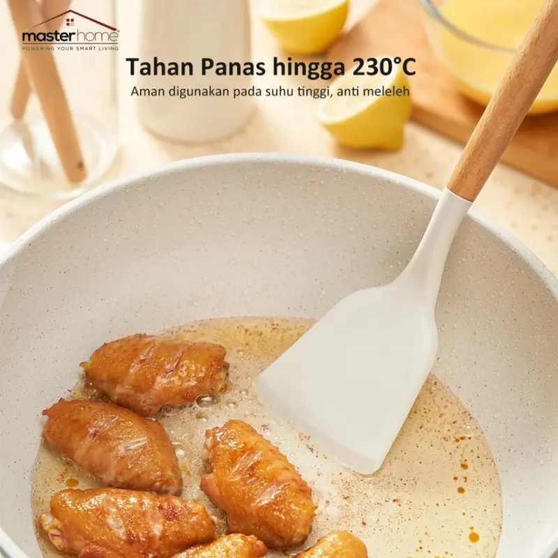 Masterhome Spatula Silikon Tahan Panas Tebal | Sutil Silikon Gagang Kayu | Silicone Utensil Premium | Sodet Silikon 3
