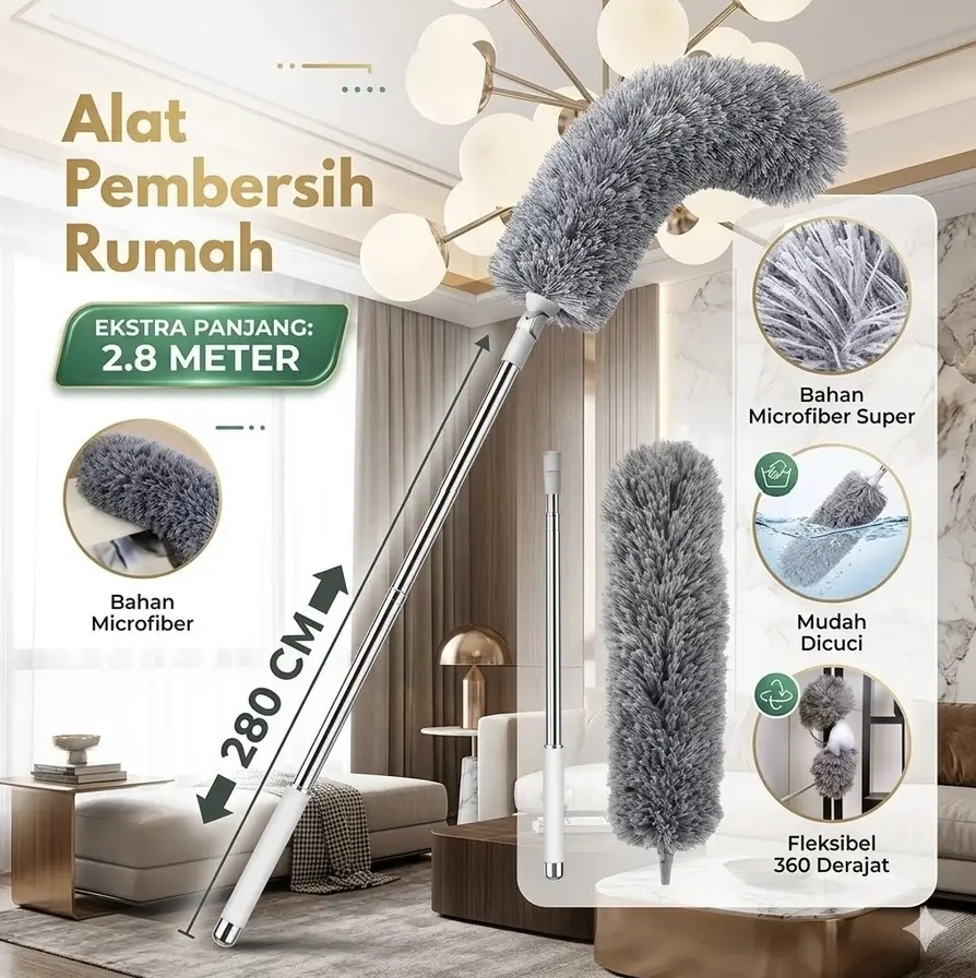 Alat Sapu Plafon Anti Gores 280cm Pembersih Rumah 1Set Langit-langit Kemoceng Microfiber