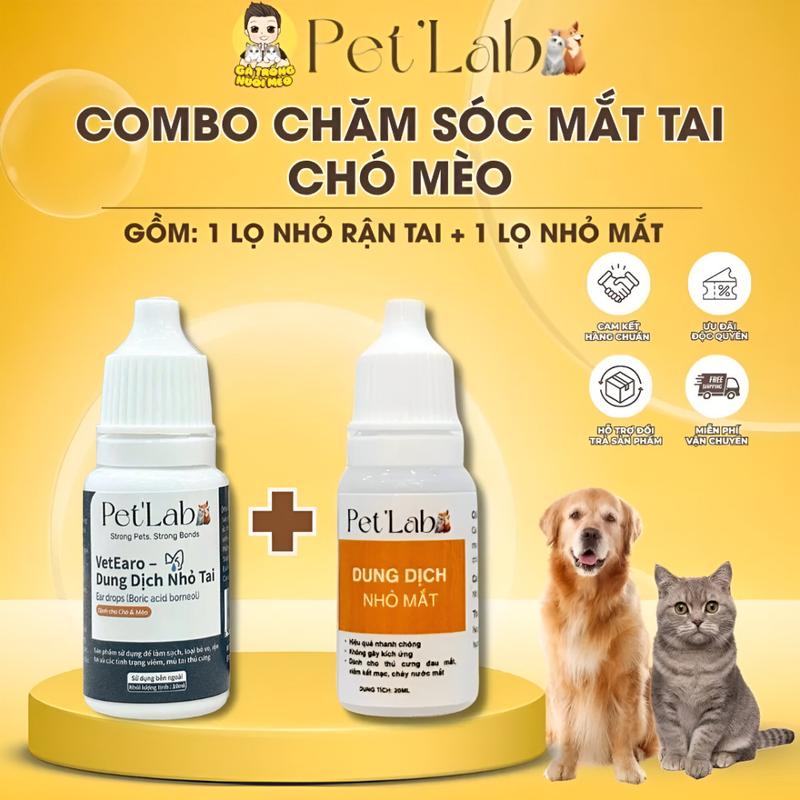  Combo Nhỏ Tai Rận + Nhỏ Mắt cho chó mèo PET'LAB. Tặng kèm vitamin + gói tăm bông 100 que. 