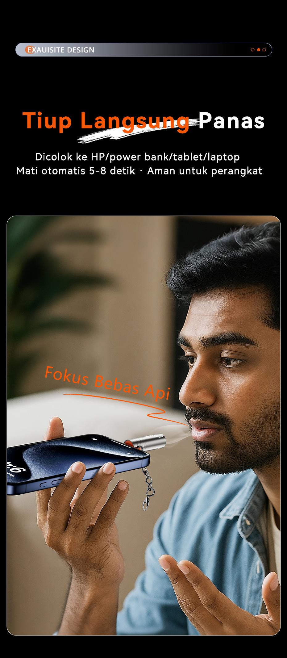 NEXID Api Badai Tiup Korek Api Lighter Keren untuk memanaskan Type-c Cigarette Lighter Mini WindproofPlug and Play Energy saving and Safe Car and HomePortable Lighter(Tidak cocok untuk Samsung)