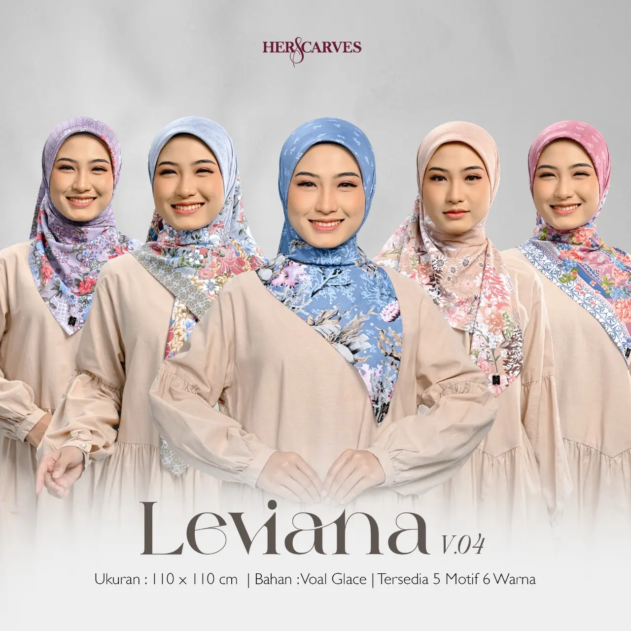 [Grosir/10pcs] Leviana Motif Hers - Paket Usaha Kerudung Hijab Segiempat Motif Pouch Herscarves Square Voal Muslim