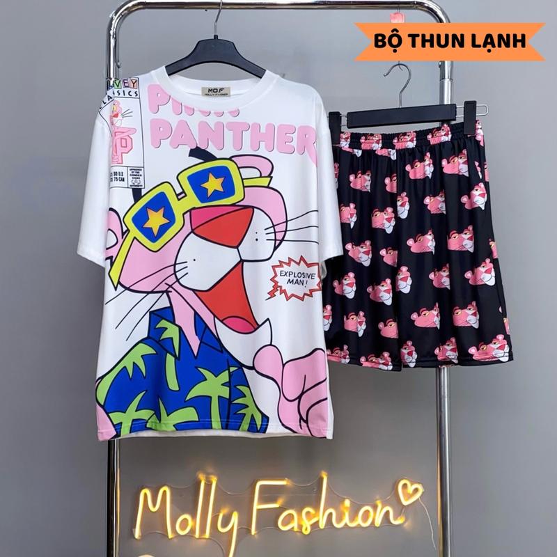 Đồ bộ unisex BÁO HỒNG freesize mặc nhà/đi biển | Set hoạt hình Molly Fashion