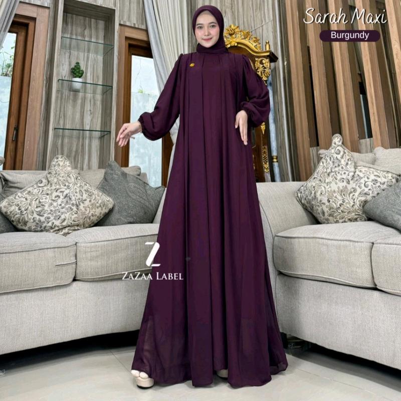 Sarah Maxi Gamis Polos Mewah Cerutty Wanita Remaja Muslimah Kekinian Non Busui Jumbo Karet Pesta 4