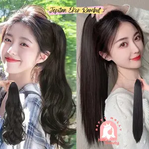 Hair Clip Ponytail Wig - Jepit Rambut Kuncir Ekor Kuda Fashion Wanita Korea - Curly - Hair Extension W8235 ( Group ) Hitam Coklat