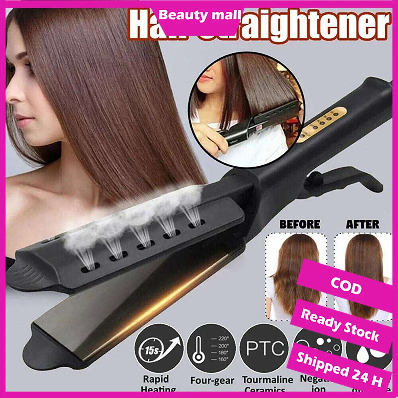 【Siap Stok COD】 Pelurus Rambut Pelat Lebar Pelurus Rambut Profesional Catok Datar Keramik Kunci Cerdas PTC, Pemanasan Cepat untuk Rambut Tebal Alat Catokan Besi Suhu Dapat Diatur Cepat Panas Pemanasan Cepat Datar Tegangan Ganda
