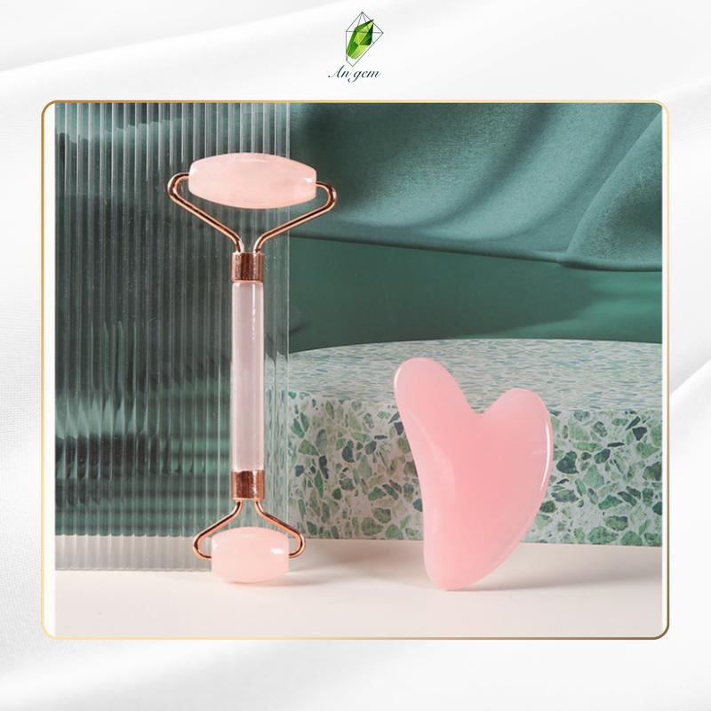 Bộ Cây Lăn Massage Mặt và Guasha Bằng Đá Tự Nhiên Skincare Chăm Sóc Da