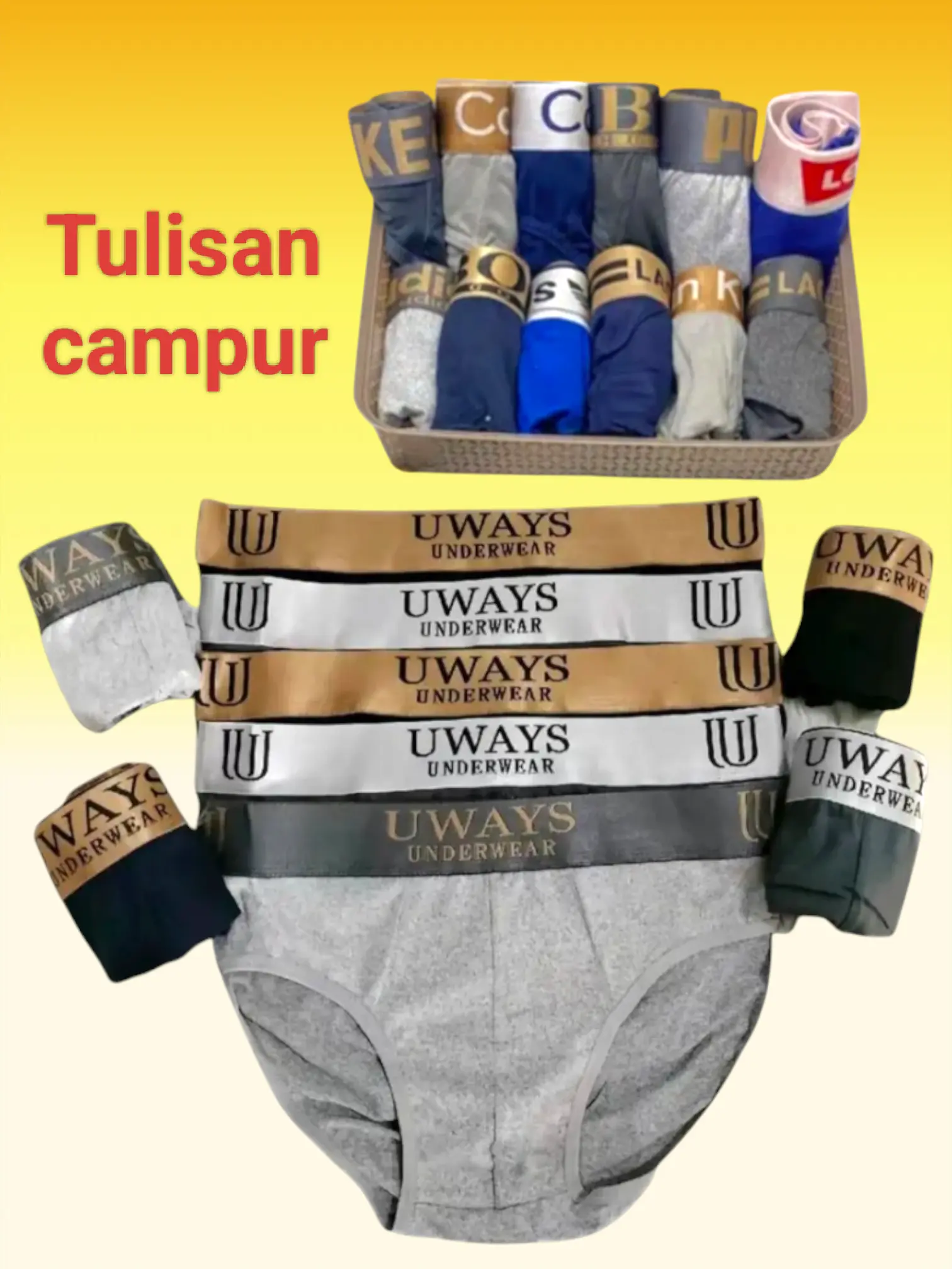 Celana Dalam pria Kekinian Tulisan Merek Campur Super Lentur  Bahan Katun Adem Nyaman  Size M-L-XL-XXL. celana dalam  cowok