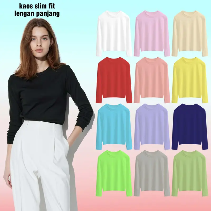 BAJU WANITA BAJU KAOS LENGAN PANJANG SLIM FIT / T SHIRT LONG SLEEVE SLIM FIT / KAOS HIJAB FRIENDLY 3