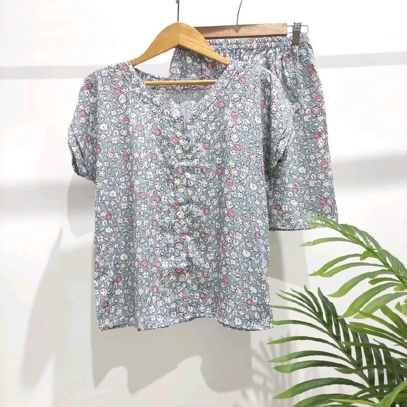 PIYAMA RAYON PENDEK | PIYAMA KANCING V-NECK Baju Celana pende 1