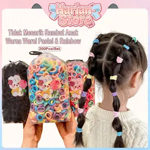 (Harian-Store) Ikat Rambut Anak H916 Isi 200 Pcs Tali Elastis Donat Mini Warna-warni Untuk Penampilan Imut Yang Lucu