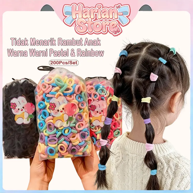 (Harian-Store) Ikat Rambut Anak H916 Isi 200 Pcs Tali Elastis Donat Mini Warna-warni Untuk Penampilan Imut Yang Lucu