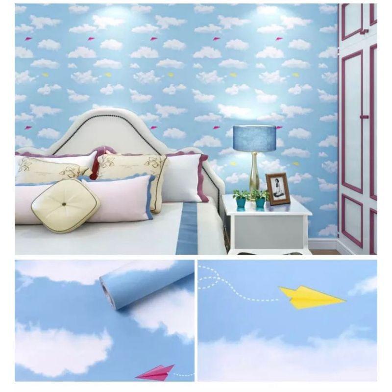 WALLPAPER STICKER MURAH / WALLPAPER DINDING MOTIF AWAN PANJANG 4 METER X 45 CM