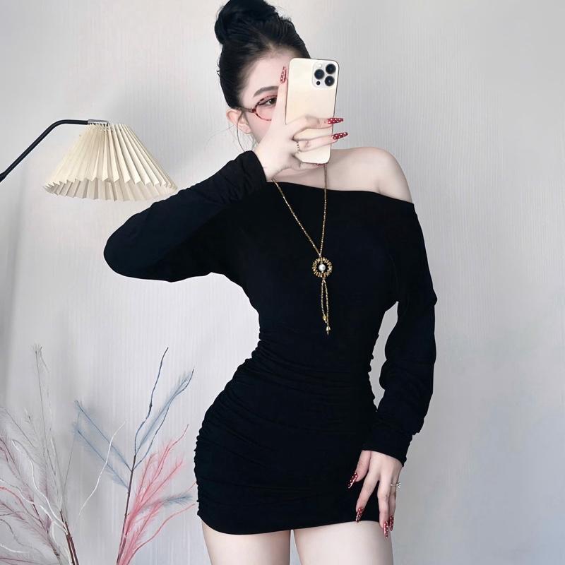  Đầm body đầm 369 tay dài bo chun nhún eo che khuyết điểm Mặc được 3 kiểu 