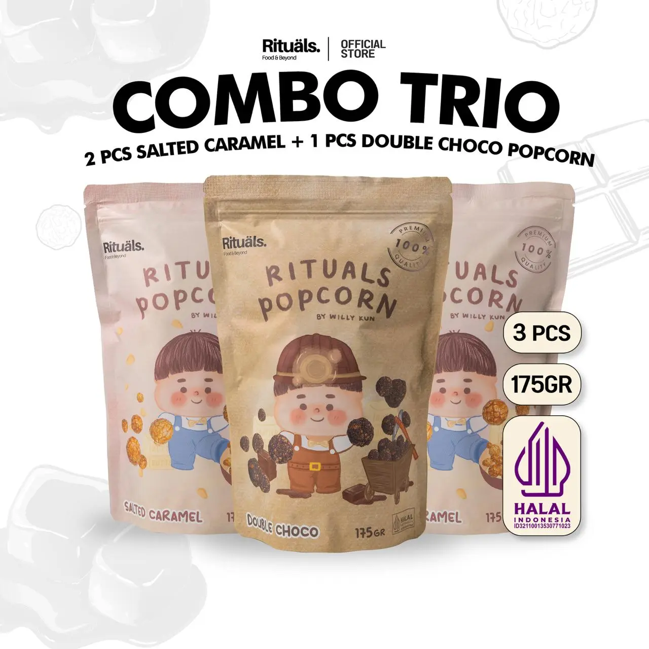 [Combo Trio Mix] 2 Salted Caramel Popcorn + 1 Double Choco Popcorn by Rituals Food