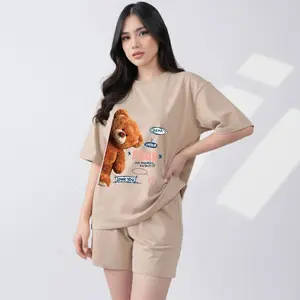 SETELAN KULOT DEWASA MOTIF "BEAR SIDE" BAHAN BABYTERRY PREMIUM CELANA 7/8 -