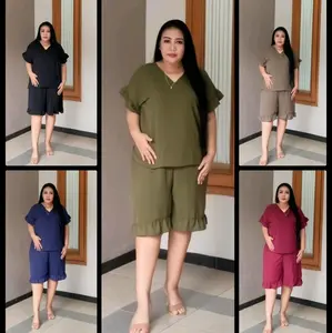 Setelan Rempel Pendek JUMBO Ld 130 Cm Muat BB 60-90 kg Crinkle Airflow piyama pendek