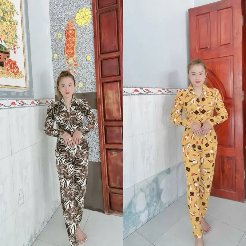 Mới Bộ Sami tai dài hoa quần dài ống ôm số 1,2,3,4 Thun aty tơ
