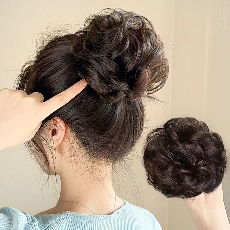 Cincin rambut keriting kuncup bunga rambut pendek rambut kurang mengembang wig bola malas simulasi rambut sanggul belakang kepala karet gelang cincin wig 3