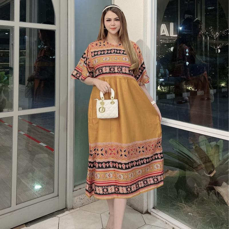 Dress Wanita dengan Kain Rayon Lembut dan Nyaman untuk Motif Songket Gelombang Cantik Casual Daster Panjang 4