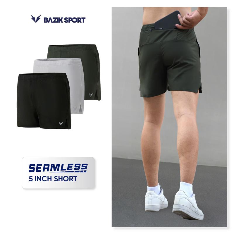 Quần Short Chạy Bộ Nam BAZIK 5 Inch SEAMLESS Thể Thao, Tập Gym, Siêu Nhẹ, Đa Năng, Có Túi Sau Đựng Điện Thoại Sport
