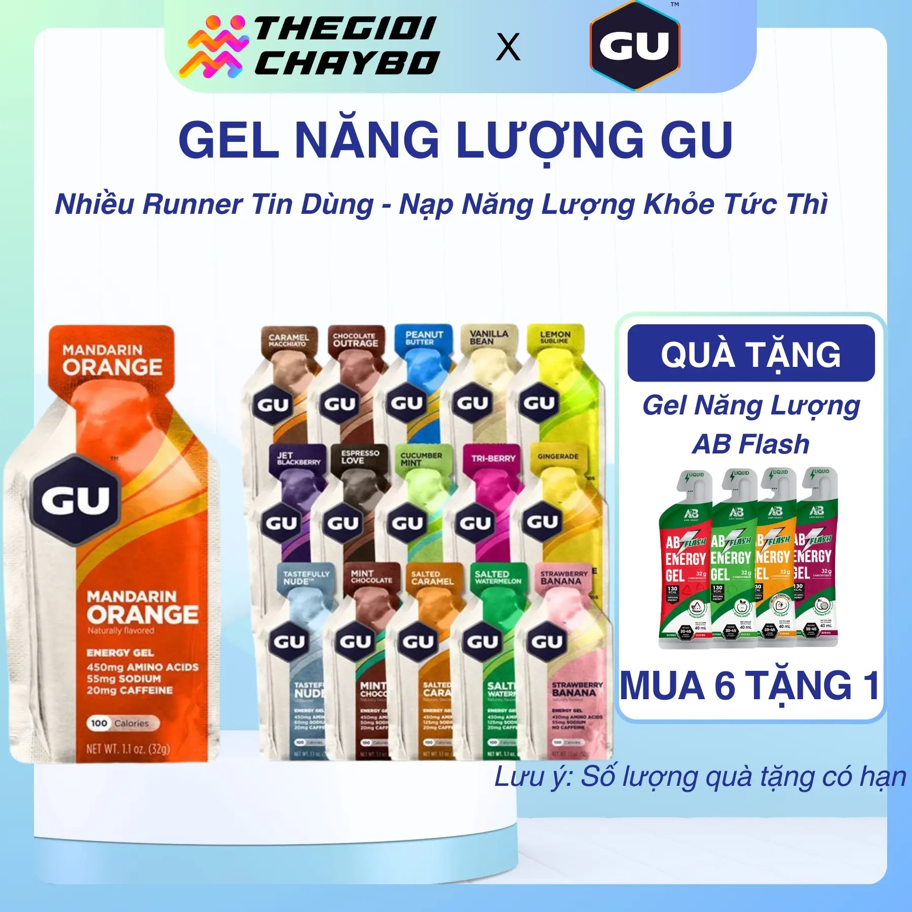 [MUA 6 TẶNG 1] Gel Năng Lượng GU 100kcal - Phù Hợp Cho Người Chạy Bộ, Đạp Xe, Bơi