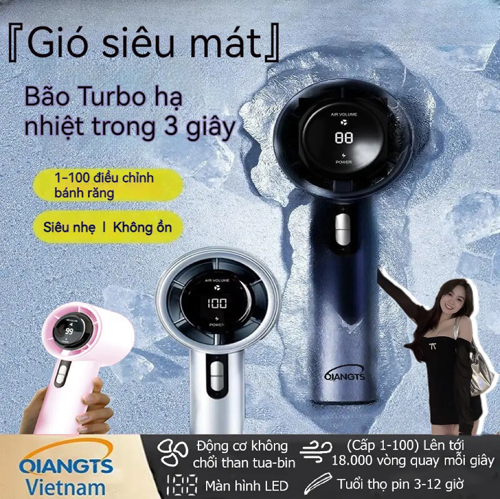 Quạt tốc độ cao Cầm Tay USB Mini Qiangts, Hàng mới về năm 2025, với 100 bánh răng tốc độ, Màn hình kỹ thuật số, Có Thể Sạc Lại 3000mAh, Động cơ không chổi than, Hỗ trợ cả ngoài trời và trong nhà(Trọng lượng siêu nhẹ 186 gram) (Siêu tiết kiệm chi phí)