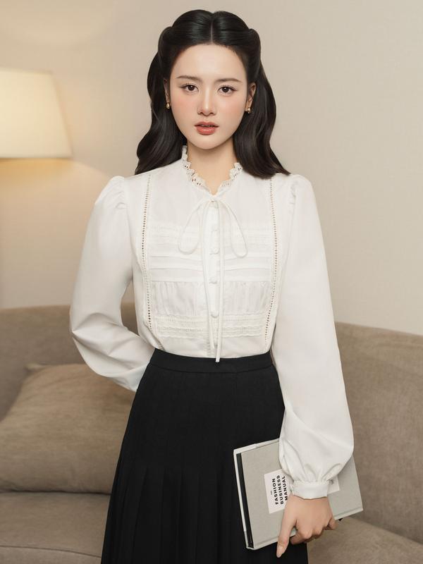 Khales - Áo sơ mi dài tay LILY TOP tay bồng hoạ tiết viền ren xếp li tinh tế nhẹ nhàng
