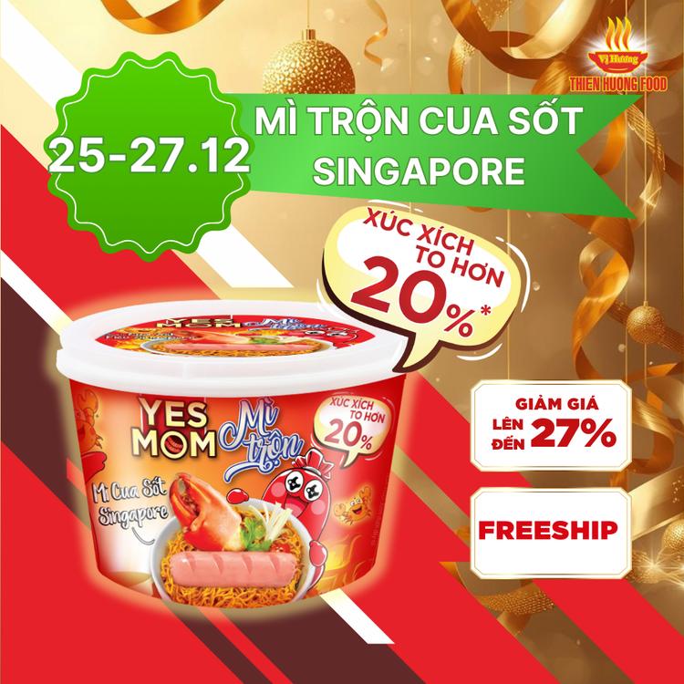  CÓ XÚC XÍCH TRONG TÔ - Thùng 12 tô Mì Trộn Có Xúc Xích hương vị Cua Xốt Singapore Yes Mom 113.2gram tô 