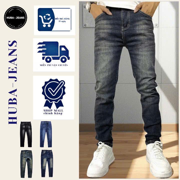 Quần jean nam HUBA-JEANS PHOM ÔM ỐNG ĐỨNG xanh riêu rách THỜI TRANG Menswear Pants Có Túi Denim quầntàntật quần purple quần biker