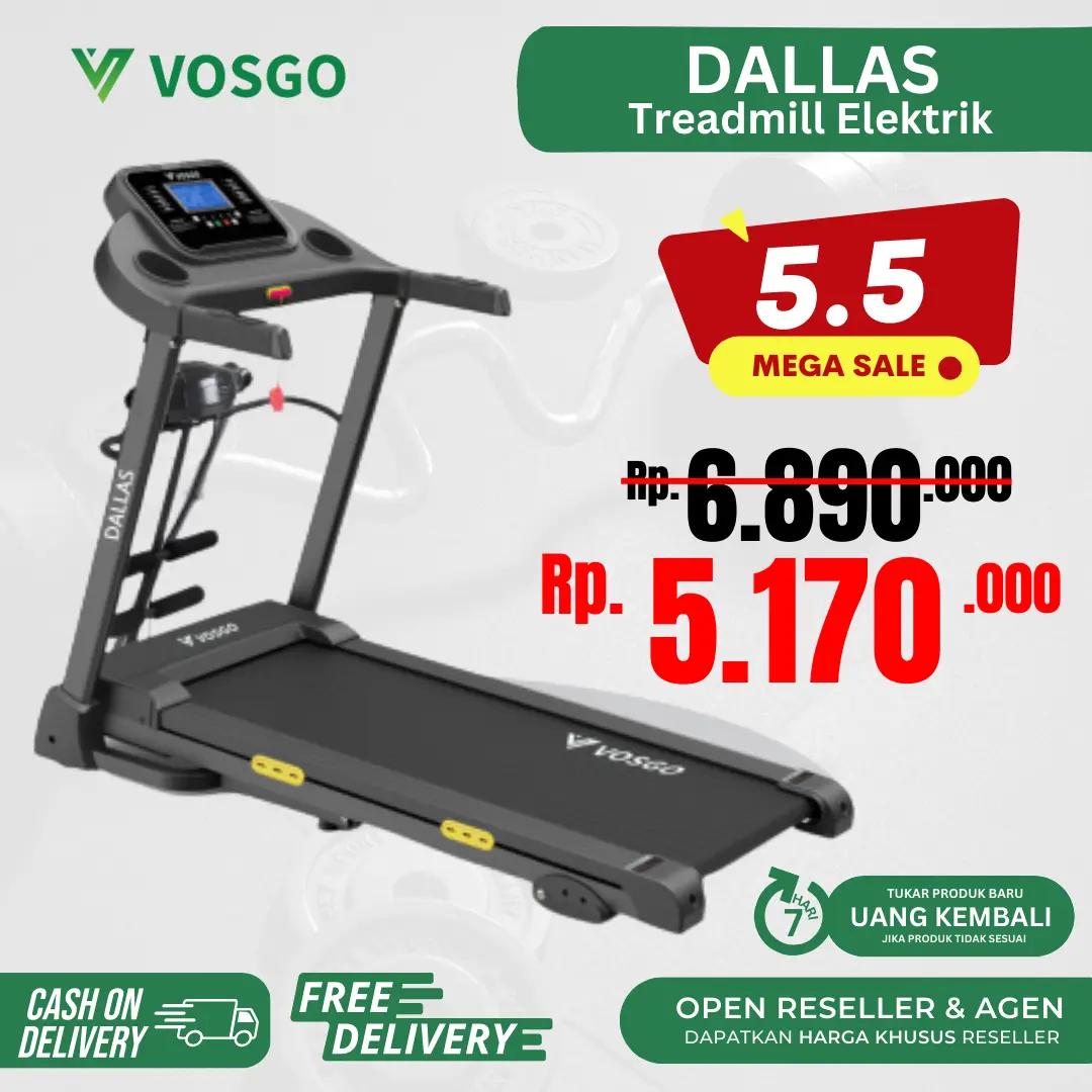 Alat Fitness Treadmill Elektrik Vosgo Dallas 2,5 HP